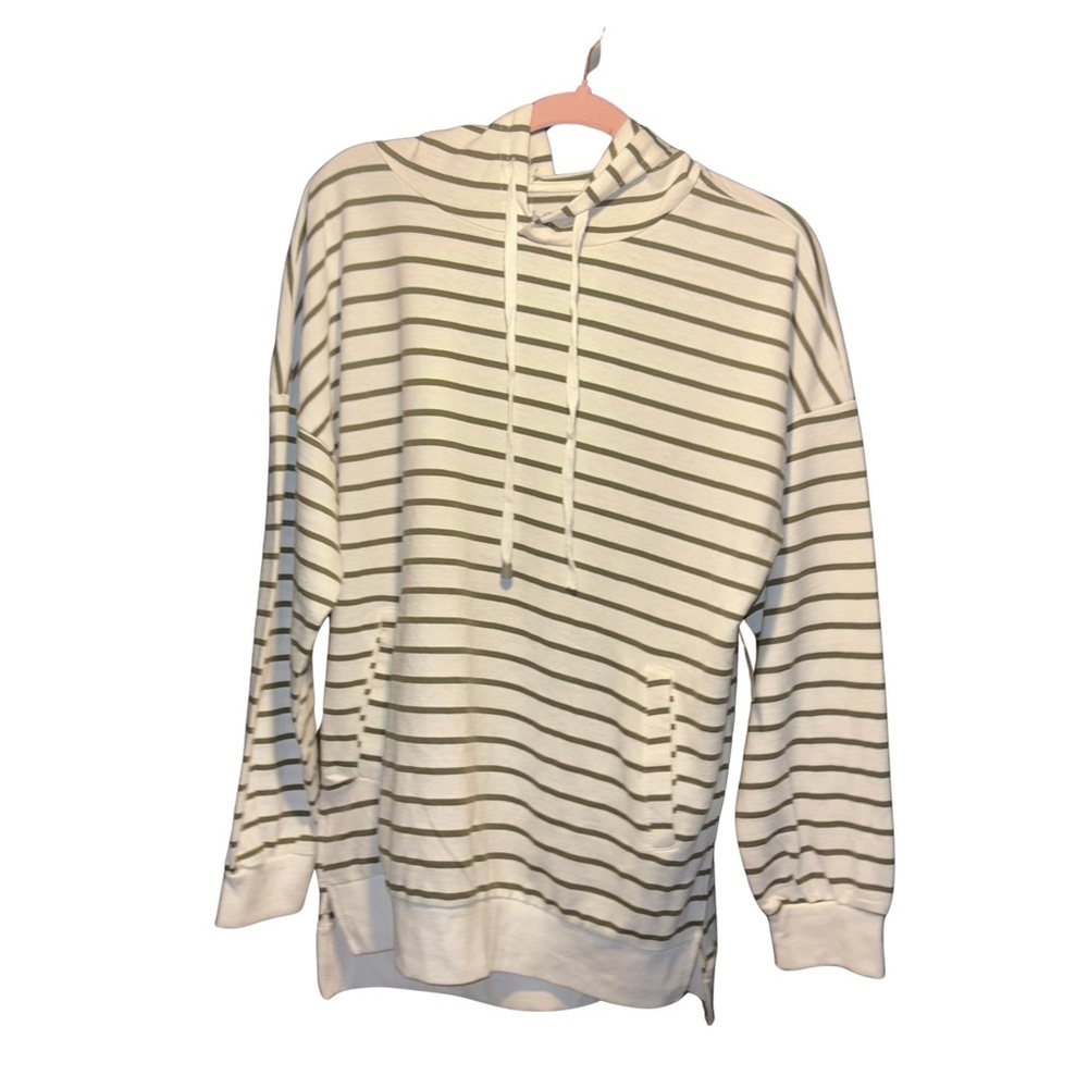 White and Green Striped Sweatshirt with Hood and Pockets, NWT
